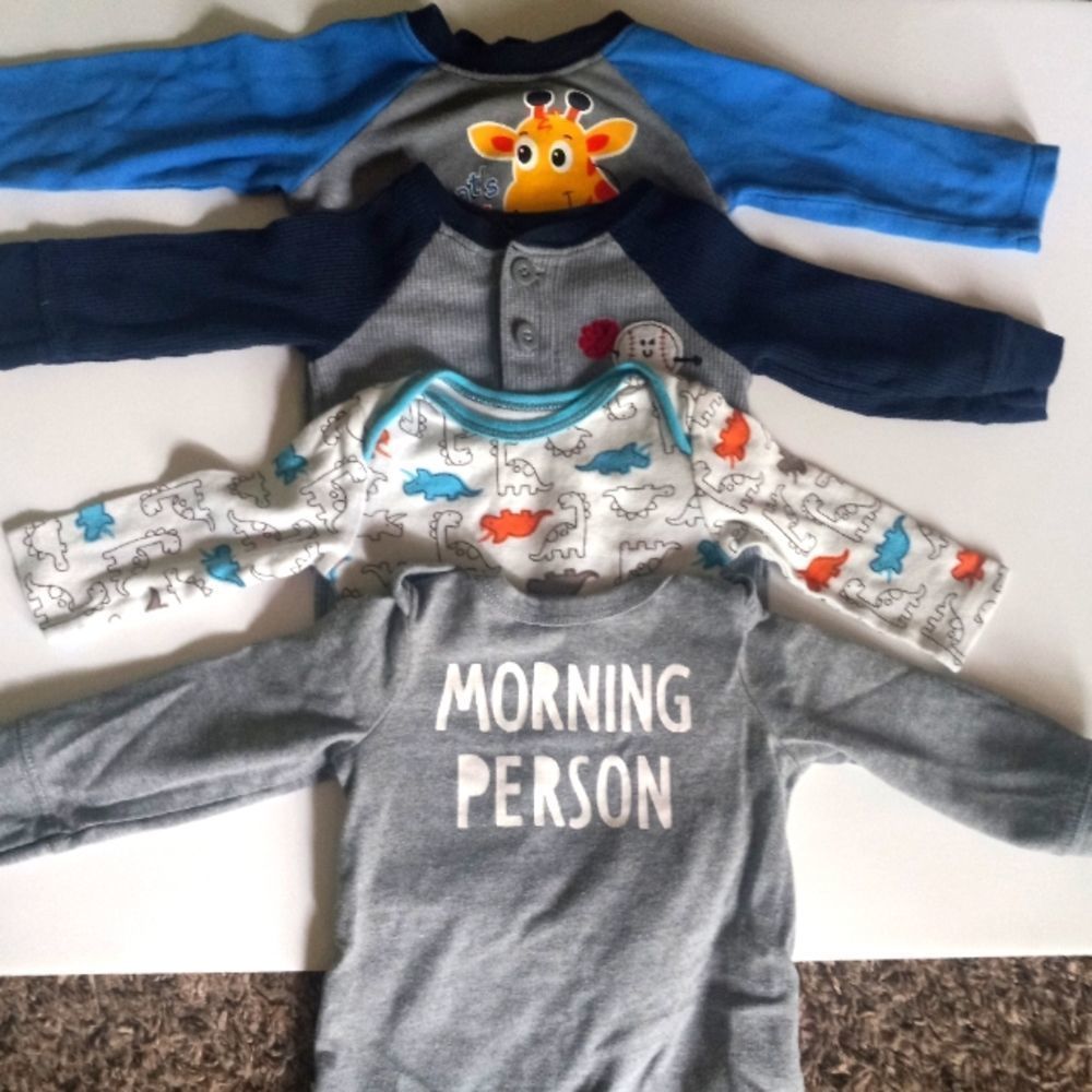 3-6mo Long sleeve boys baby onesies Bundle of 4 gerber cat & jack etc